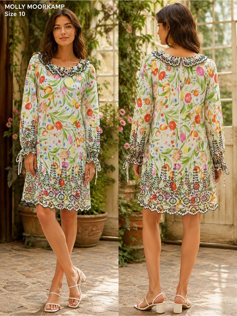 Molly Moorkamp dress womens size 10 Delphine Embroidered Statement Shift floral